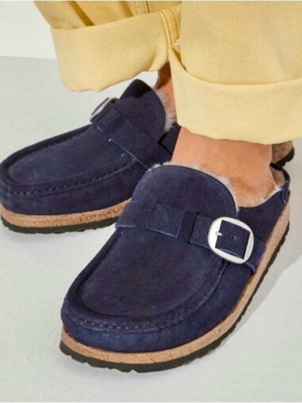 BNWNT Birkenstock Buckley Shearling in Navy Blue with Silver Hardware size 7-7.5